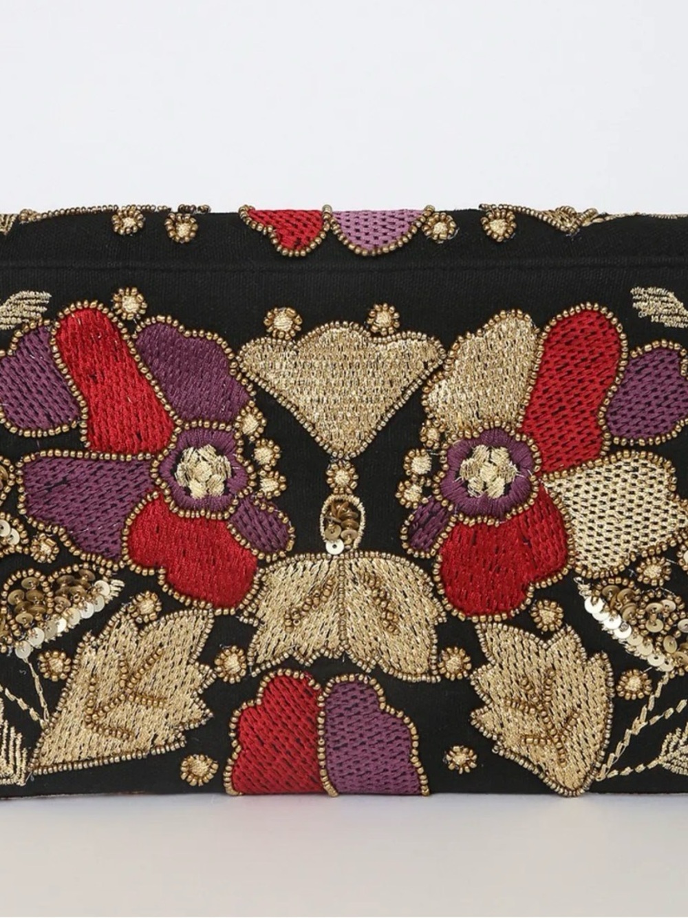 Lulus Beaded Embroidered Floral Clutch Crossbody Evening Bag - Picture 4 of 5